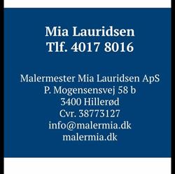 Malermester Mia Lauridsen, Hillerød åbningstider